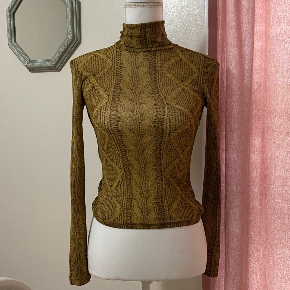 Express Tan Patterned Turtleneck - Picture 2 of 5